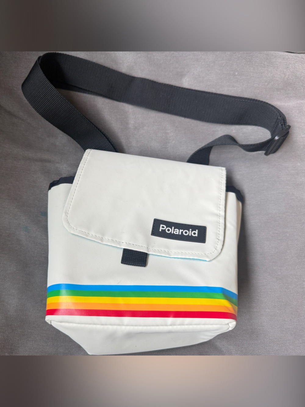 Polaroid White Messenger Bag with Rainbow Stripe